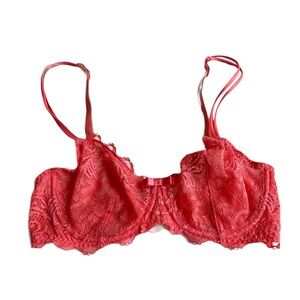 Simone Perele Reve Sheer Lace Demi Bra Size 30E Scarlet Pink Underwire French